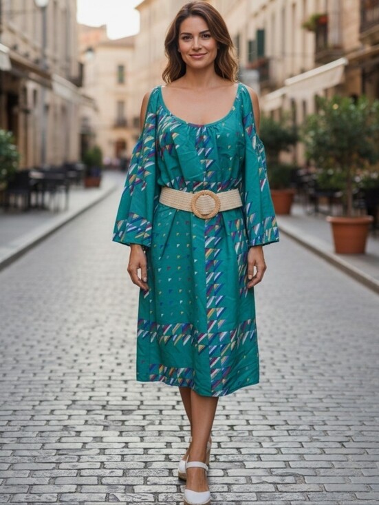 glam Dresses & Skirts - 😎SALE😎 Glam On or Off the Shoulder Colorful Geometric Print Shift Dress Sz. L